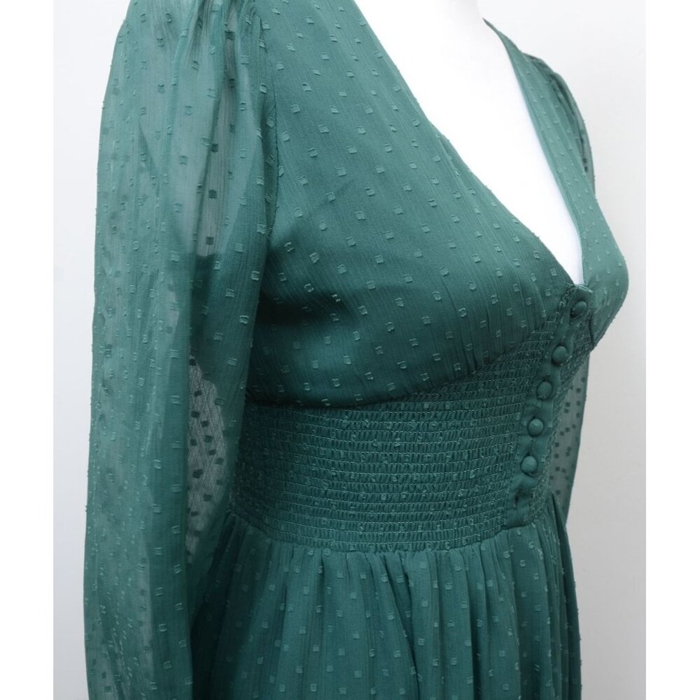 Patrons of Peace Altura Maxi Dress Green Swiss Dot‎ Puff Sleeve Boho Fairy SM - Picture 6 of 13